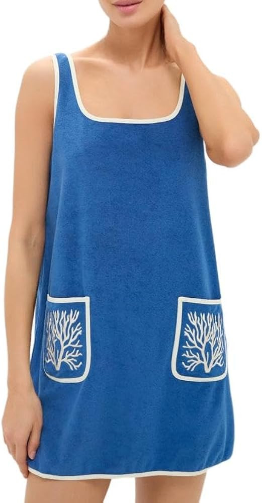 VAOYIU Womens Suede Tank Dress Contrast Trim Embroidery Pockets Relaxed Fit Sleeveless Mini Cover... | Amazon (US)