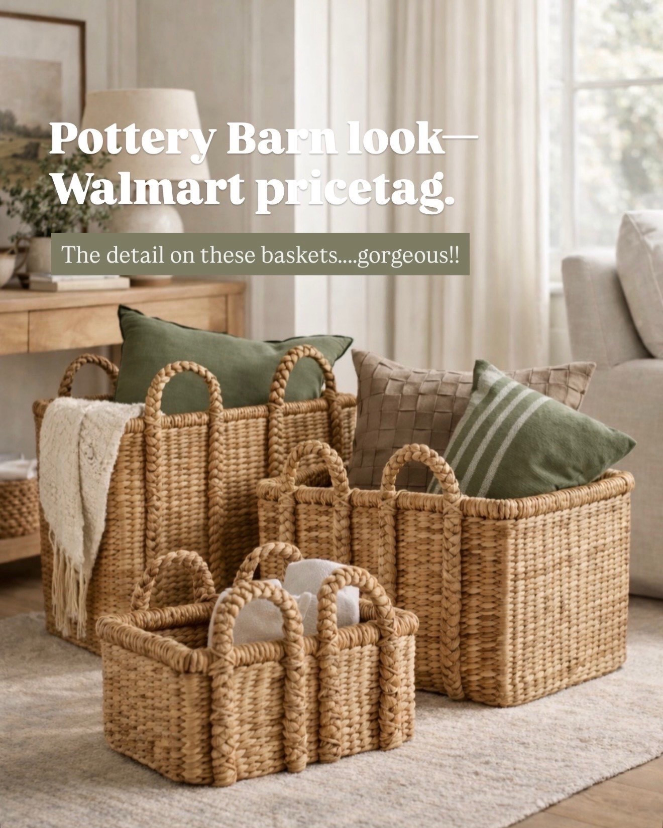 The way these Walmart baskets pass for Pottery Barn 🤯 RUN! Pottery Barn style baskets at low Walmart price!! 

Walmart baskets / Pottery Barn basket looking / Pottery Barn loom for less at Walmart / Walmart home decor look for less / Affordable woven baskets / Designer look baskets / Neutral storage baskets / High end basket look for less 

#LTKHome #LTKOver40 #LTKSeasonal