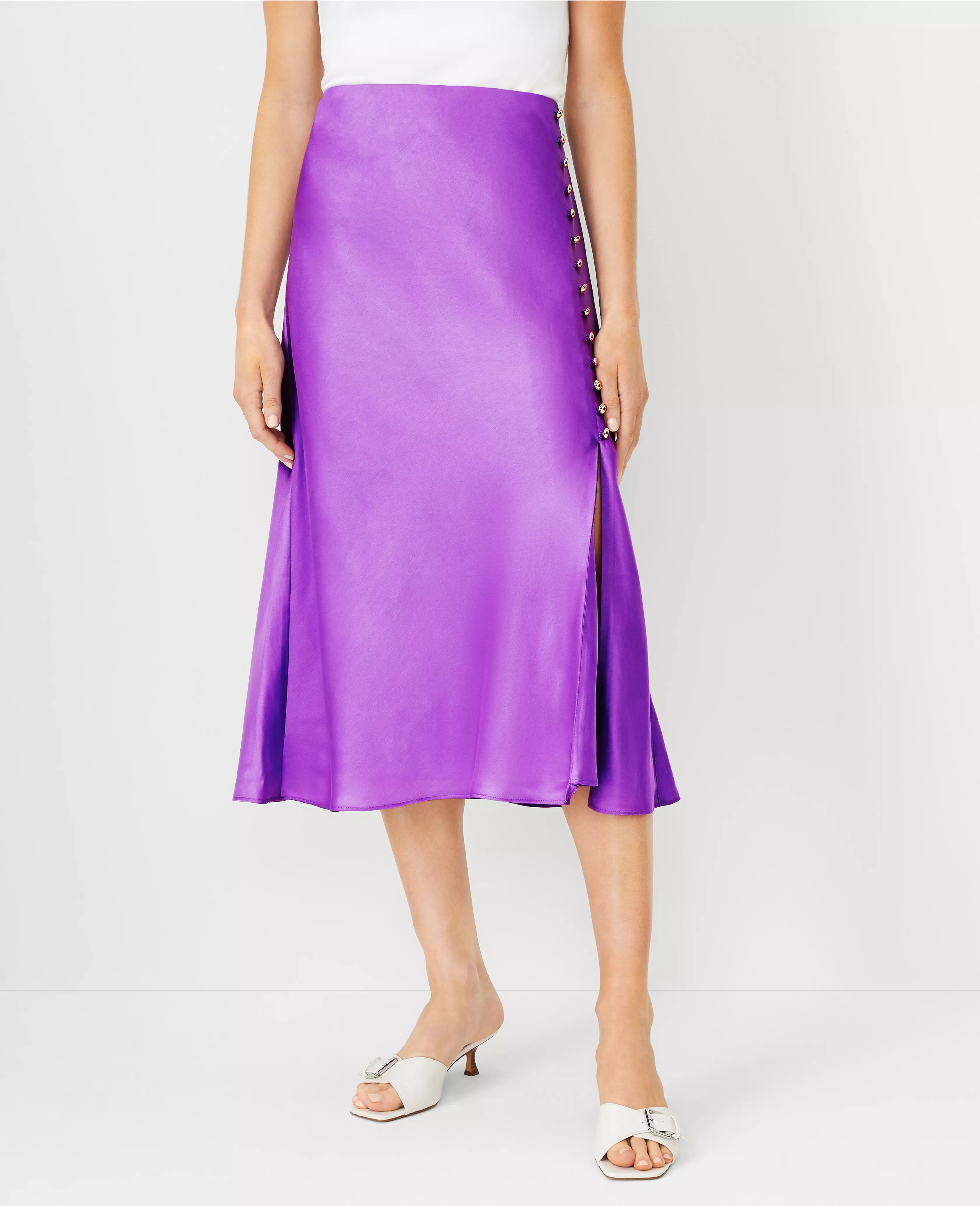 Button Slit Midi Slip Skirt | Ann Taylor (US)