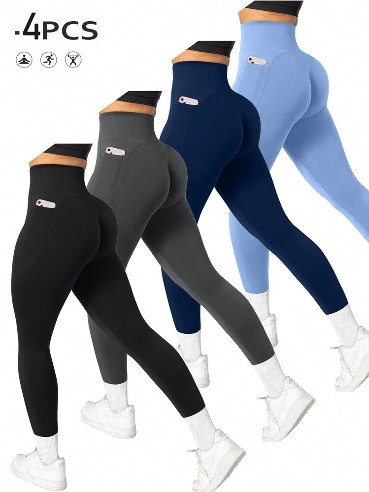 SHEIN Sport Studio Women's Seamless High Waisted Elastic Workout Leggings With Pockets | SHEIN