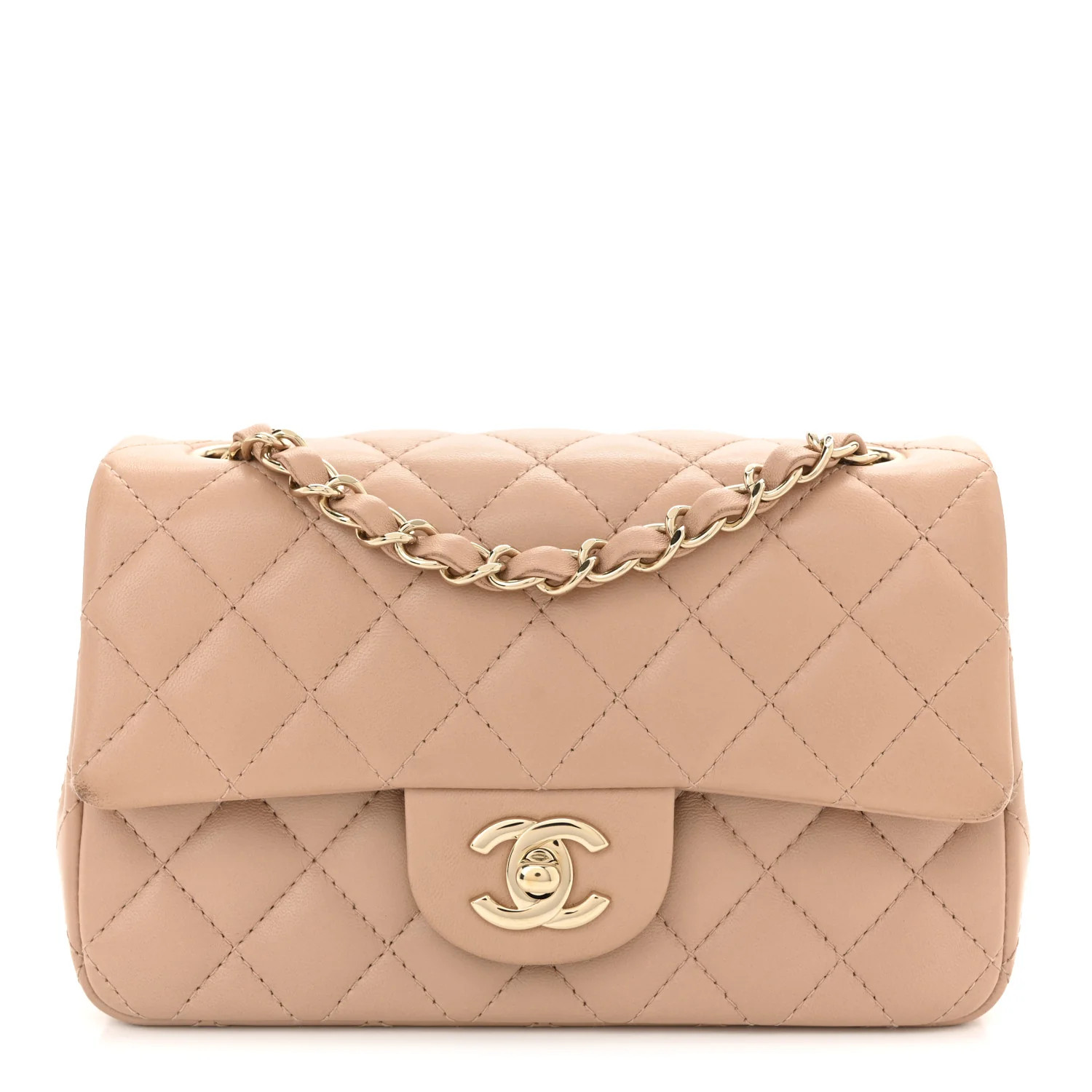 Chanel Lambskin Quilted Mini Rectangular Flap Beige 1848100 | FASHIONPHILE (US)