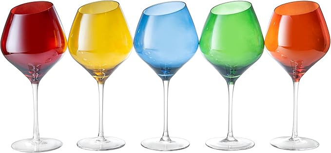 Slanted Rim Colored Wine Glasses by The Wine Savant – Set of 5 Stylish and Slant Rim Wine Glass... | Amazon (US)