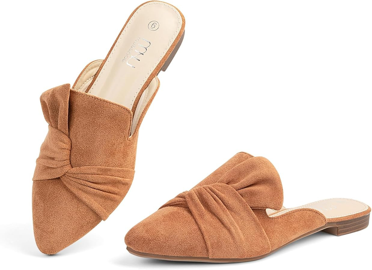MUSSHOE Women Mules Slip On Comfortable Pointed Toe Mules for Women Flats with Knot | Amazon (US)