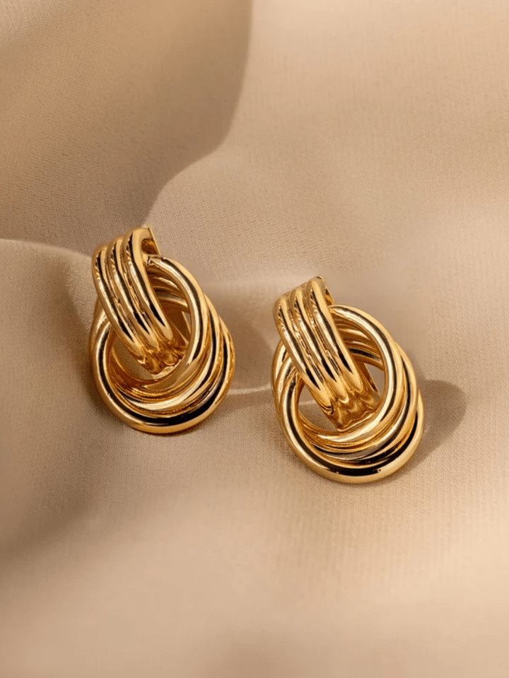 1pair Fashionable Gold Tone Alloy Multi-Turn Knotted Design Stud Earrings For Women, Double Hoop ... | SHEIN