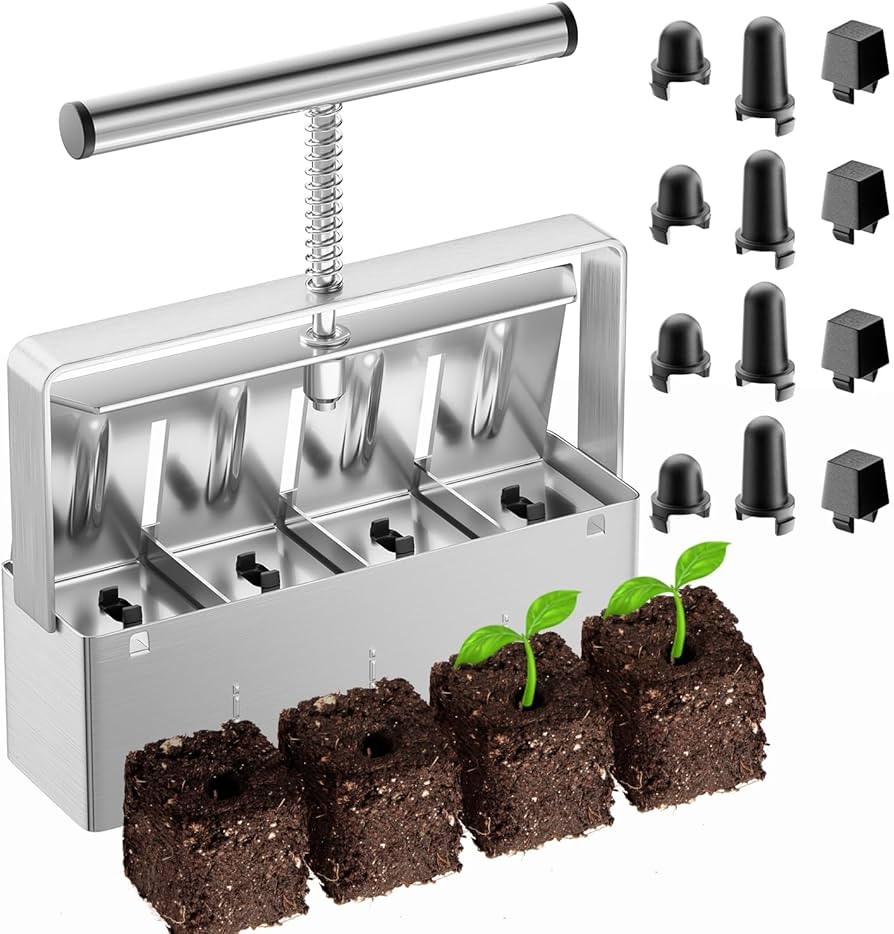 Soil Blocker, 2 Inch Soil Block Maker with 3 Sizes Seed Pins & Comfortable Handle 4 Cell Handlhel... | Amazon (US)