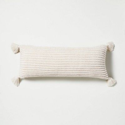 12&#34; x 30&#34; Chunky Knit Tassel Throw Pillow Heather Oatmeal - Hearth &#38; Hand&#8482; with... | Target
