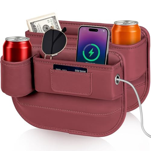 Kwak's 2 Pack Car Seat Gap Filler Organizer, Multifunctional Universal Storage box with Cup Holder for Phone, Glasses (Red) | Amazon (US)