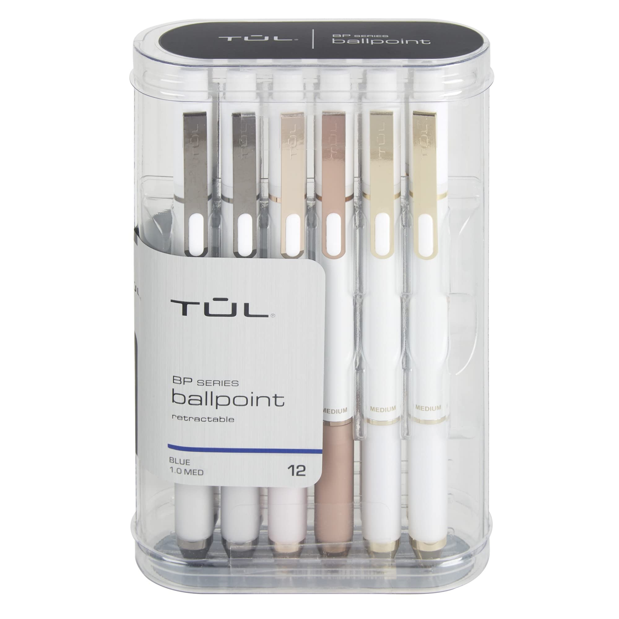 TUL® BP3 Retractable Ballpoint Pens, Medium Point, 1.0 mm, Pearl White Barrel, Blue Ink, 12 Coun... | Amazon (US)