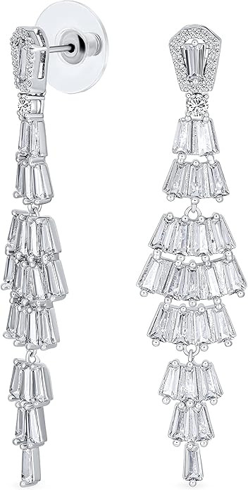 Bridal AAA Cubic Zirconia CZ Linear Statement Traditional Asian Estate Art Deco Style Column Chan... | Amazon (US)