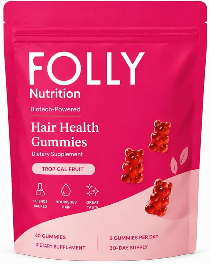 Folly Hair Growth Gummies, Tropical Fruit Hair Vitamins with Biotin, Vitamin C, Zinc, Pumpkin See... | Amazon (US)