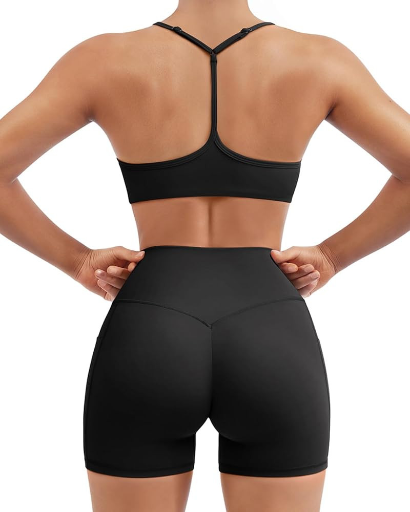 SUUKSESS Workout Sets for Women Y Back Sports Bras Padded Racerback Low Impact Thin Strap Top Bik... | Amazon (US)