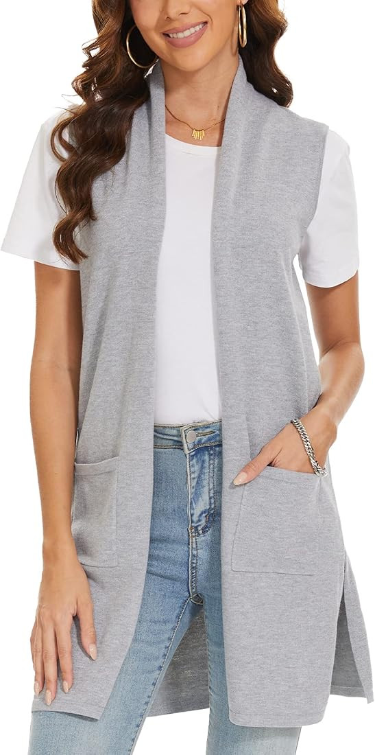 INKOFF Women's Long Knit Cardigan Vest Sleeveless Sweater Pockets Open Front Draped Duster Vest C... | Amazon (US)
