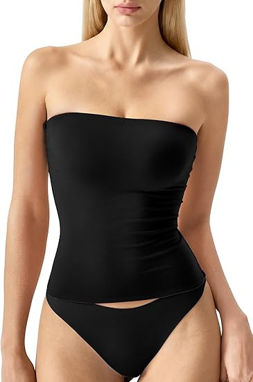 QINSEN Women's Tube Top Double Lined Strapless Bandeau Top Summer Slim Fit Going Out Tank Tops | Amazon (US)