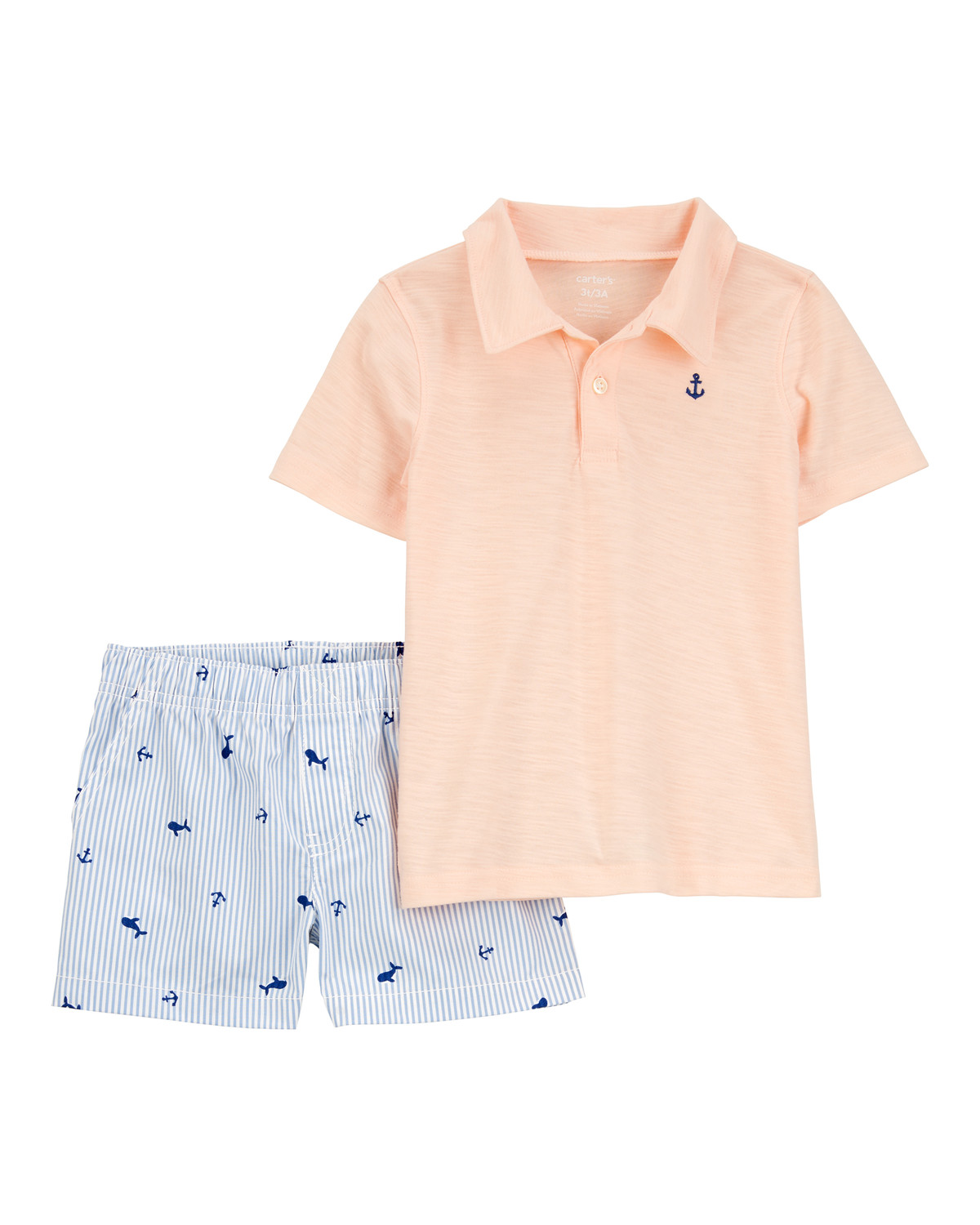 Toddler 2-Piece Anchor Polo Outfit Set - Orange/Blue | Carter's Inc