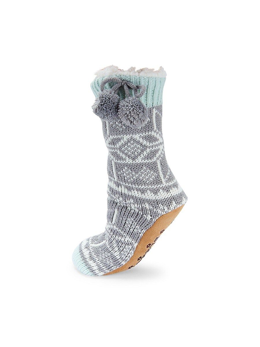 Jane And Bleecker Women's Snowflake-Knit & Pom-Pom Faux Fur-Lined Slipper Socks - Alloy - Size S/M | Saks Fifth Avenue OFF 5TH