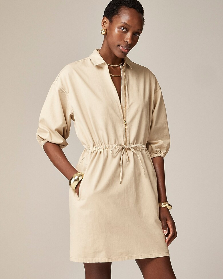 Cinched zip-up dress in drapey cotton | J. Crew US