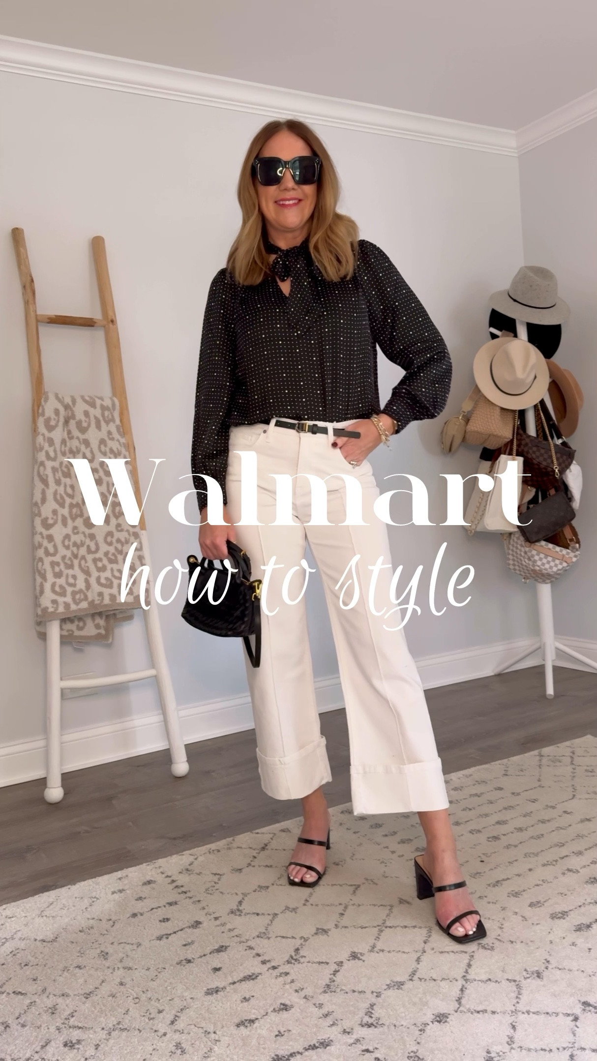 Styling these under $30 white jeans SIX different ways!

For reference, I’m 5’7” and  about 135lbs and I’m wearing a size 4.
Dotted blouse medium 
Tan sweater medium 
Black shell medium 
Tan blazer medium 
Striped tee medium 
Blue cardigan small 
Denim blazer small

Walmart haul, fall outfits 2024, fall fashion, wide leg jeans, cropped jeans, how to style, workwear, business casual, elevated casual, affordable style, fashion at middle age, timeless style