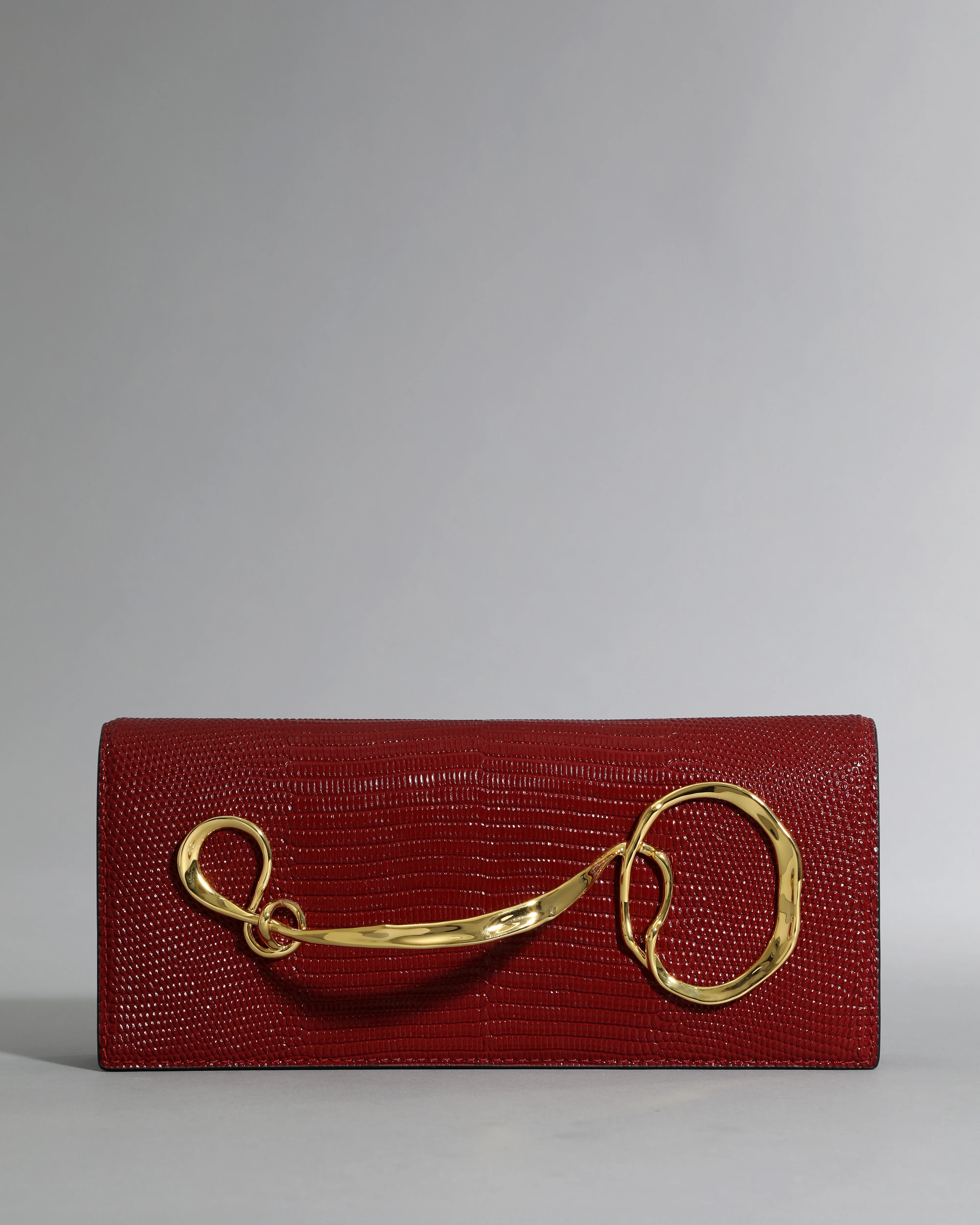 Burnt Cherry Twisted Gold Handle Clutch Purse | Red Shoulder Bag | Alexis Bittar