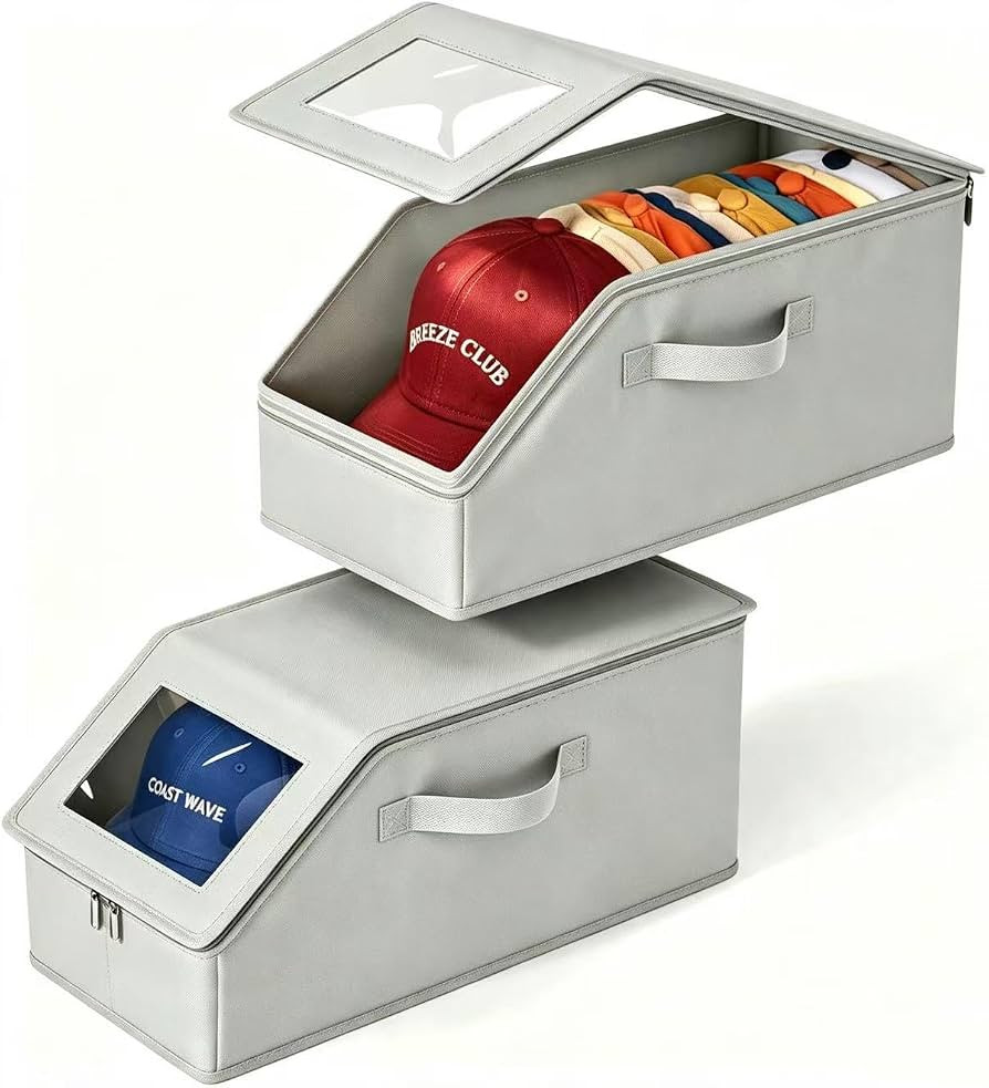 Hat Organizer for Baseball Caps 2 Pack, Stackable Hat Storage Holder Boxes | Amazon (US)