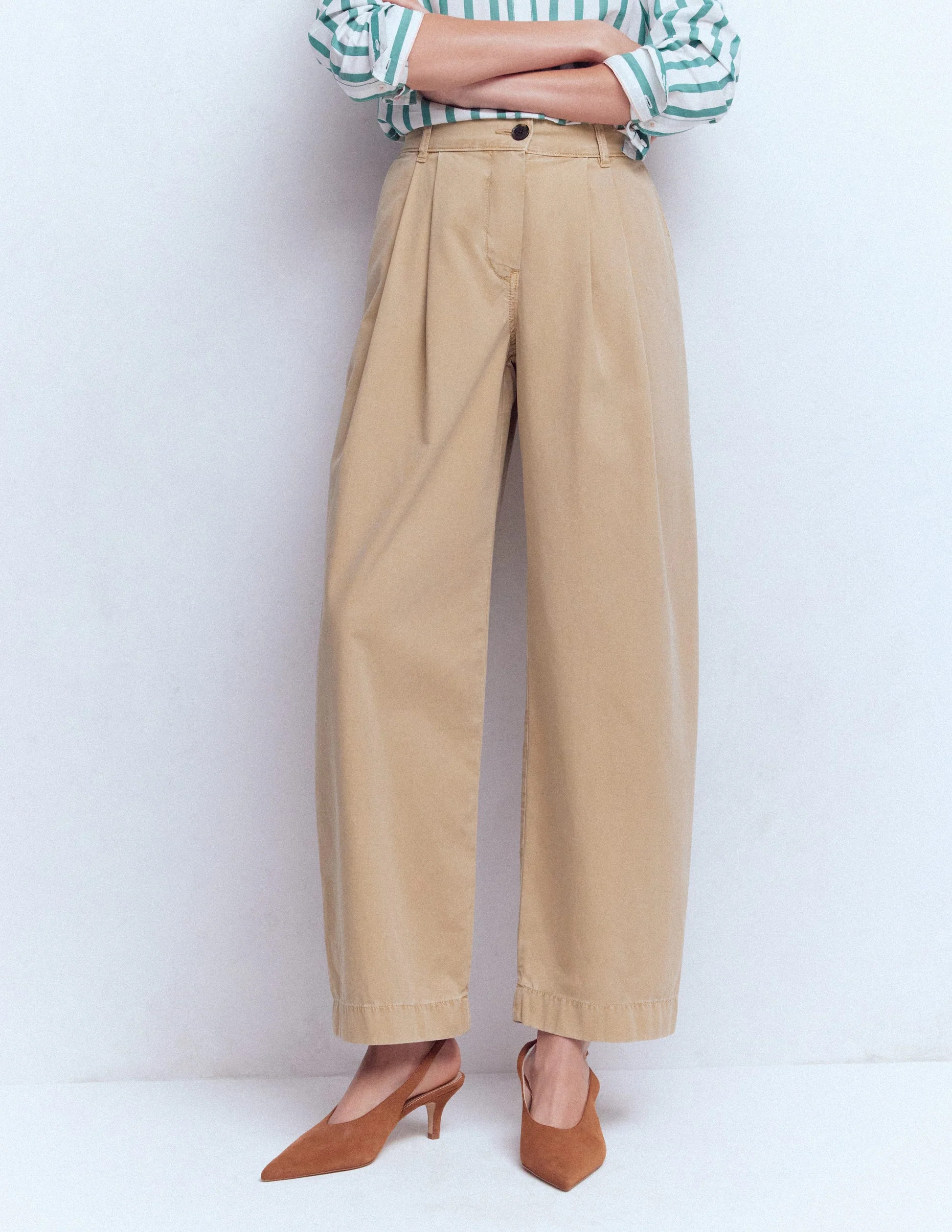 Pleat Barrel Leg Trousers-Stone | Boden UK