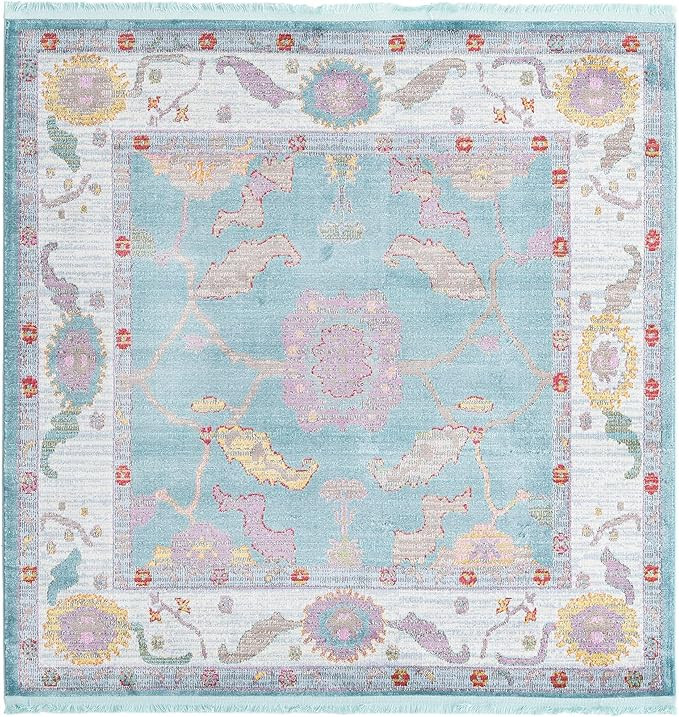 Rugs.com Paragon Collection Rug – 5 Ft Square Aqua Medium-Pile Rug Perfect for Living Rooms, Ki... | Amazon (US)