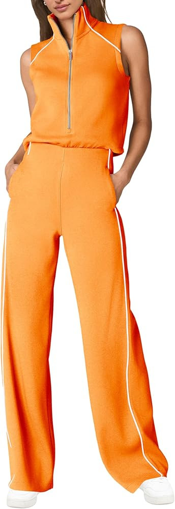 SENSERISE Womens Summer Jumpsuits Dressy Casual Sleeveless Mock Neck Top Wide Leg Pants Romper wi... | Amazon (US)