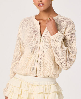 ASTR the Label Women's Aeva Round Neck Long-Sleeve Crochet Bomber Jacket - Macy's | Macy's