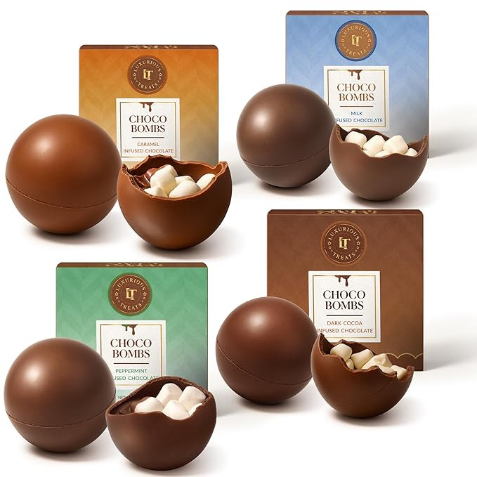 Luxurious Treats Hot Chocolate Bombs, 4 Pack Hot Cocoa Balls Holiday Christmas Gift Set with Pepp... | Amazon (US)