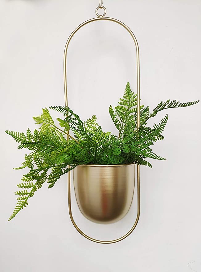 RISEON Boho Gold Metal Plant Hanger,Metal Wall and Ceiling Hanging Planter, Modern Planter, Mid C... | Amazon (US)