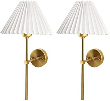 AoKinRound Plug in Dimmable Wall Sconces Set of Two, White Fabric Shade Wall Lamp with 6ft Hardwi... | Amazon (US)