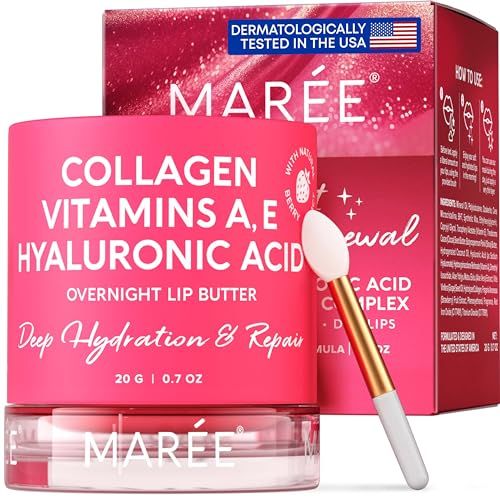 MAREE Lip Mask with Hyaluronic Acid & Coconut Oil - Overnight Collagen Lip Butter to Nourish & Hy... | Amazon (US)