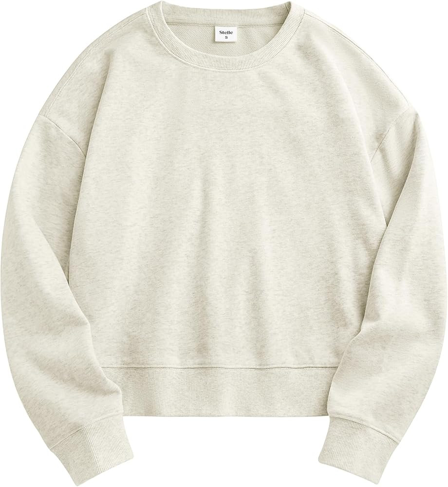 Stelle Cropped Sweatshirts for Women Cotton Long Sleeve Crop Tops Crewneck Pullover Oversized Swe... | Amazon (US)