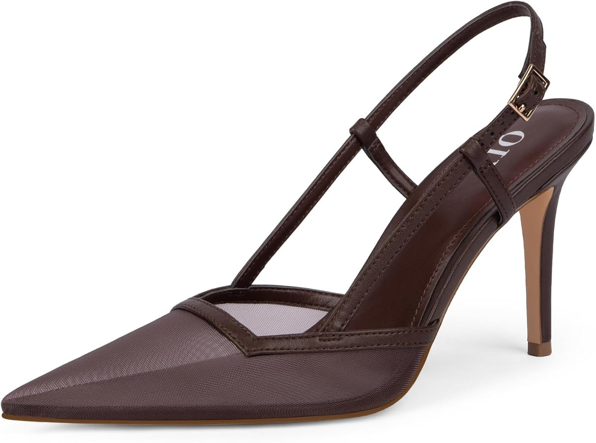 QIY Slingback Heels for Women Stiletto Pointed Toe Dressy Pumps Shoes | Amazon (US)