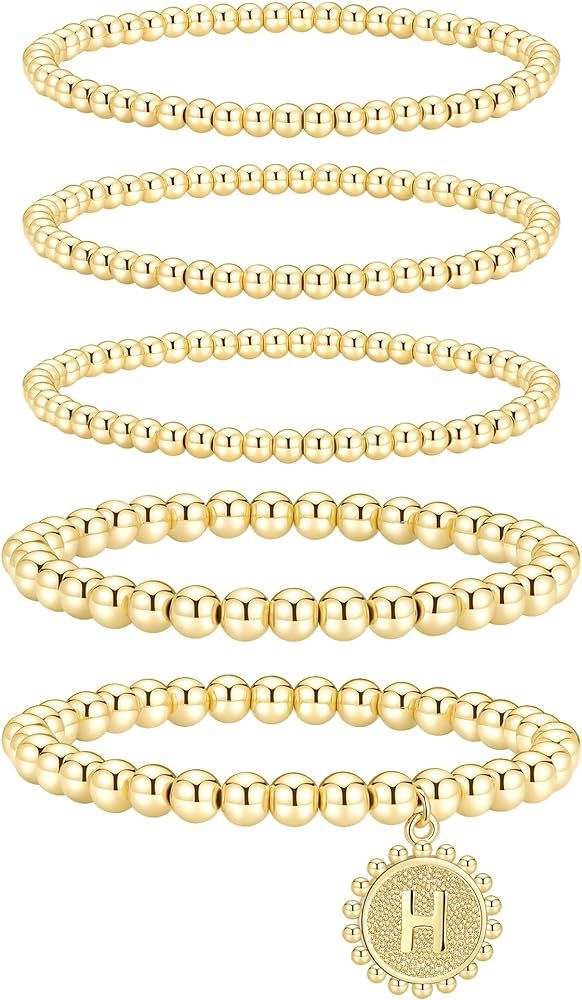 adoyi Gold Bracelets for Women, Gold Chain Bracelet Sets 14K Gold Initial Beaded Bracelets Adjust... | Amazon (US)