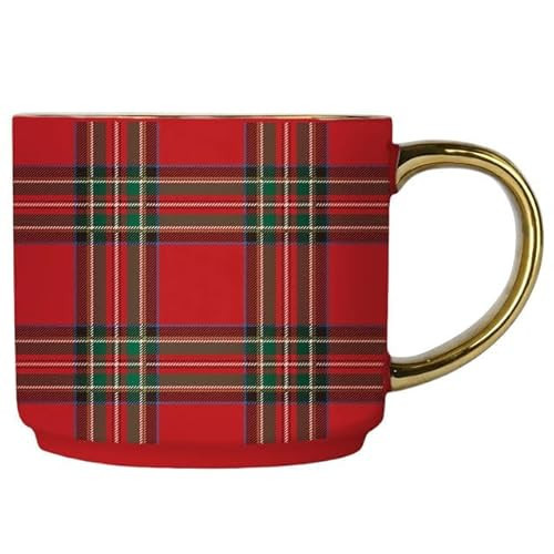 Sweet Water Decor Red Plaid Coffee Mug, 14oz China Christmas Mug with Gold Handle, Large Holiday Winter Cup for Coffee, Tea & Hot Chocolate, Stocking Stuffer Gifts for Women | Amazon (US)