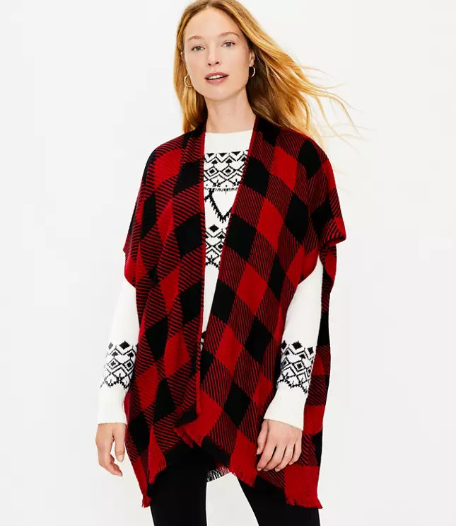Buffalo Plaid Poncho | LOFT