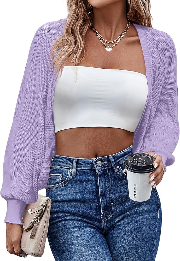 HOTOUCH Women's Cardigan Shrugs Long Batwing Sleeve Knitted Cropped Bolero Open Front Casual Eleg... | Amazon (US)