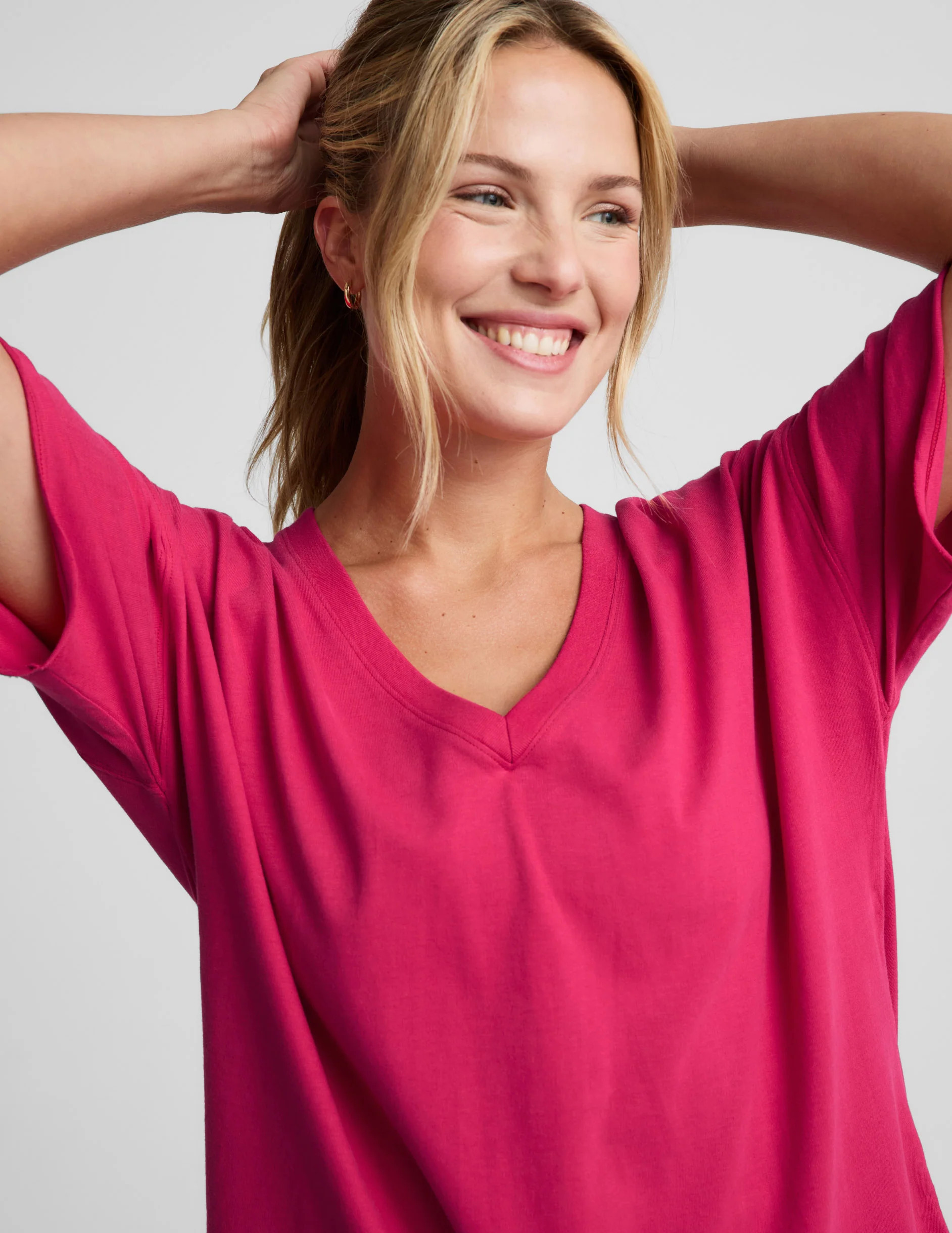 SoftKnit Better Than Ever Oversized V-Neck Cotton Tee | Beyond Yoga | Beyond Yoga