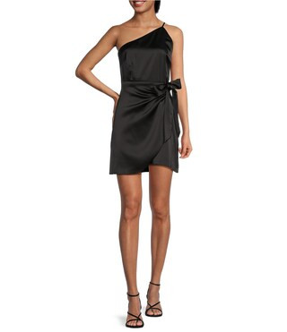 Gianni Bini One Shoulder Sleeveless Spaghetti Strap Tie Waist Mini Wrap Dress | Dillard's | Dillard's