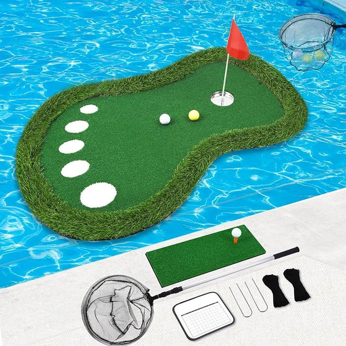 Floating Golf Green for Pool, Patented Pool Golf Game Floating Mat with Ball Retrieve Net/Scorebo... | Amazon (US)