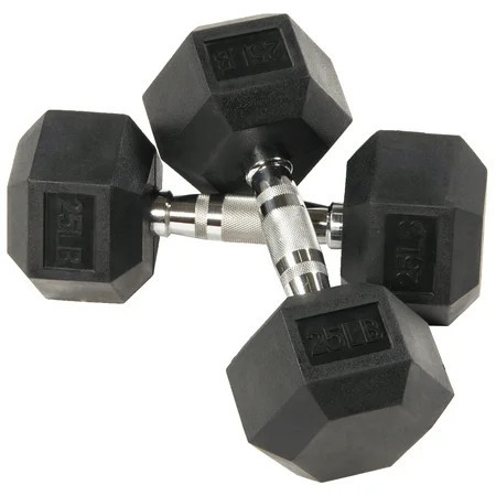 BalanceFrom Rubber Hex Dumbbells, 25lb Pair, Black | Walmart (US)