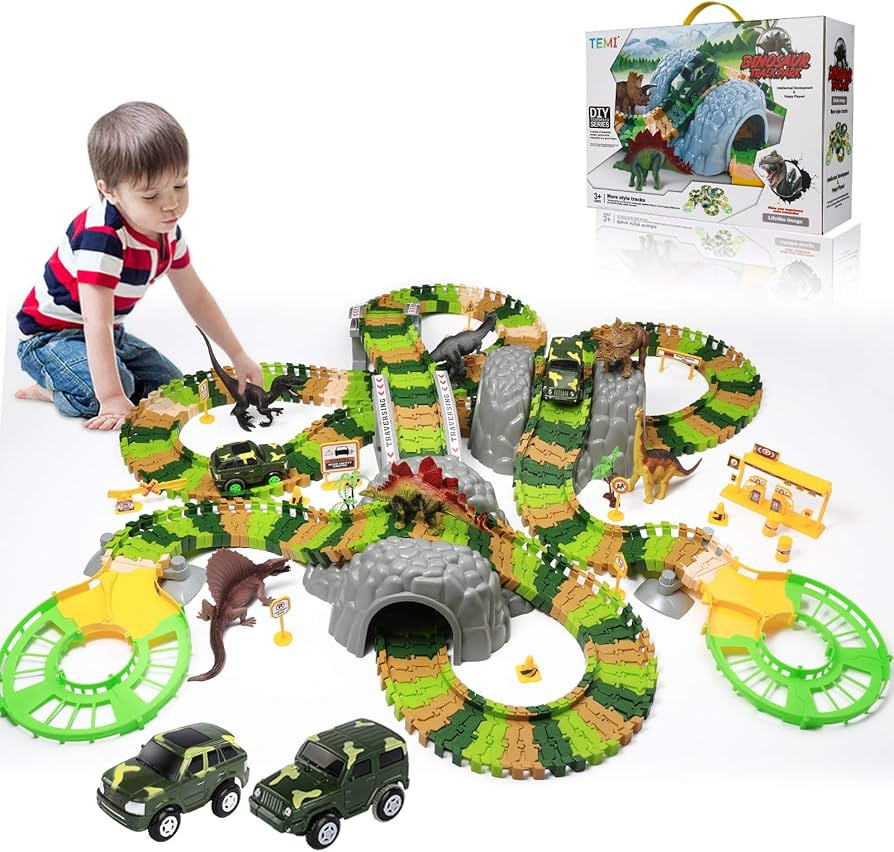 TEMI 348PCS Dinosaur Train Toys for Kids 3 4 5 6 7 Years, Longer Track, 6 Realistic Jurassic Dino... | Amazon (US)