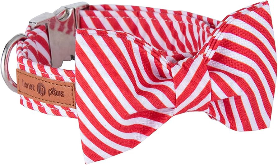 Lionet Paws Christmas Dog Collar with Bowtie Durable Adjustable Handmade Comfortable Bow Tie Dog ... | Amazon (US)