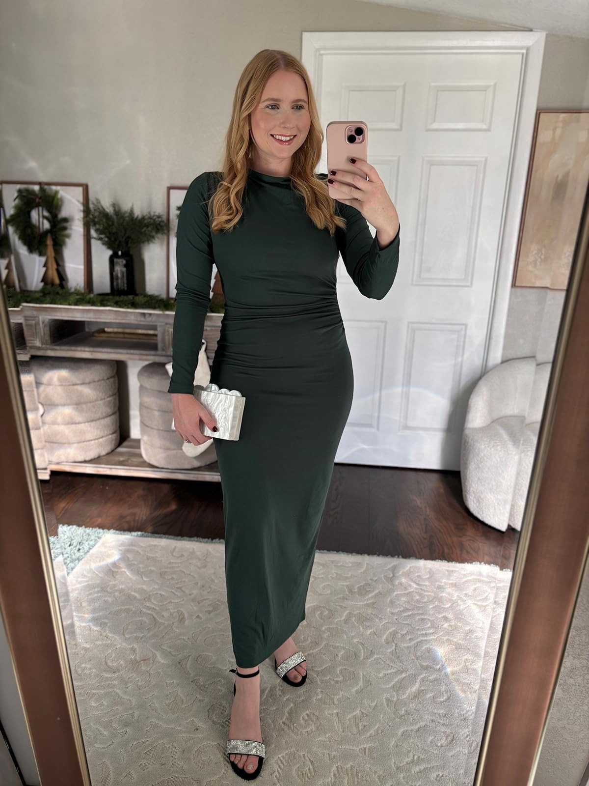 BTFBM Women Bodycon Maxi Dress Long Sleeve Back Slit Ruched Elegant Party Cocktail Formal Fall We... | Amazon (US)