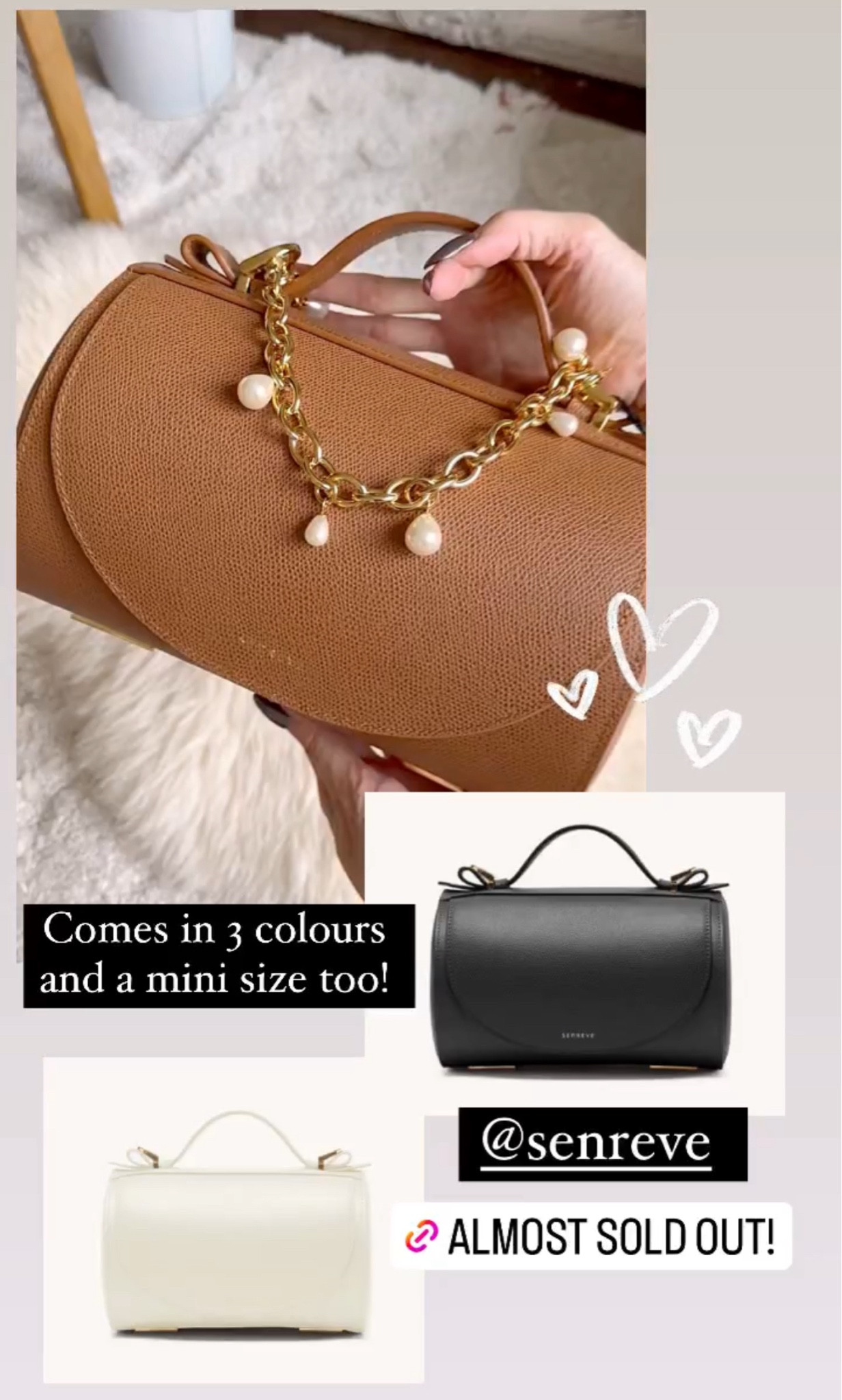 My new Senreve Barrel Bag! This classy and unique bag is a new quiet luxury staple in my wardrobe! 

Wear 3+ Ways:  As a top handle; crossbody or shoulder with add-on strap. It Fits Any size phone, exterior zip pocket for essentials. And super stylish and functionally with an easy add on to any double clasp chain to D-rings. Comes in 3 colors and almost sold out! 