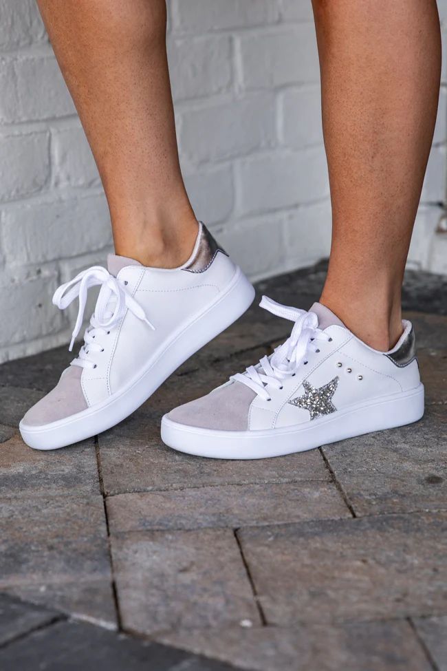 Lindsay White and Silver Studded Star Sneakers FINAL SALE | Pink Lily
