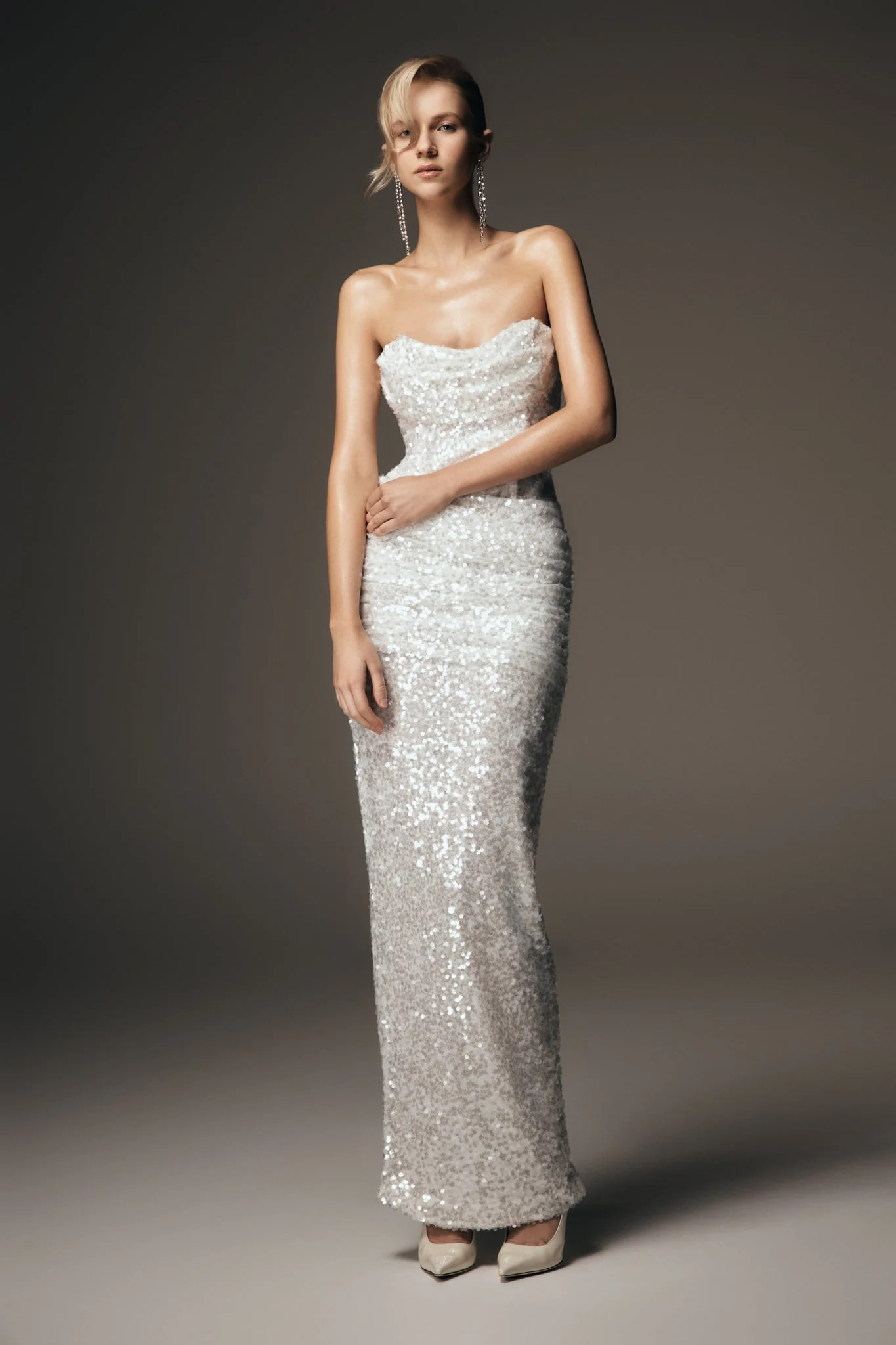 Strapless Sequin Maxi Dress - Ivory | MESHKI US