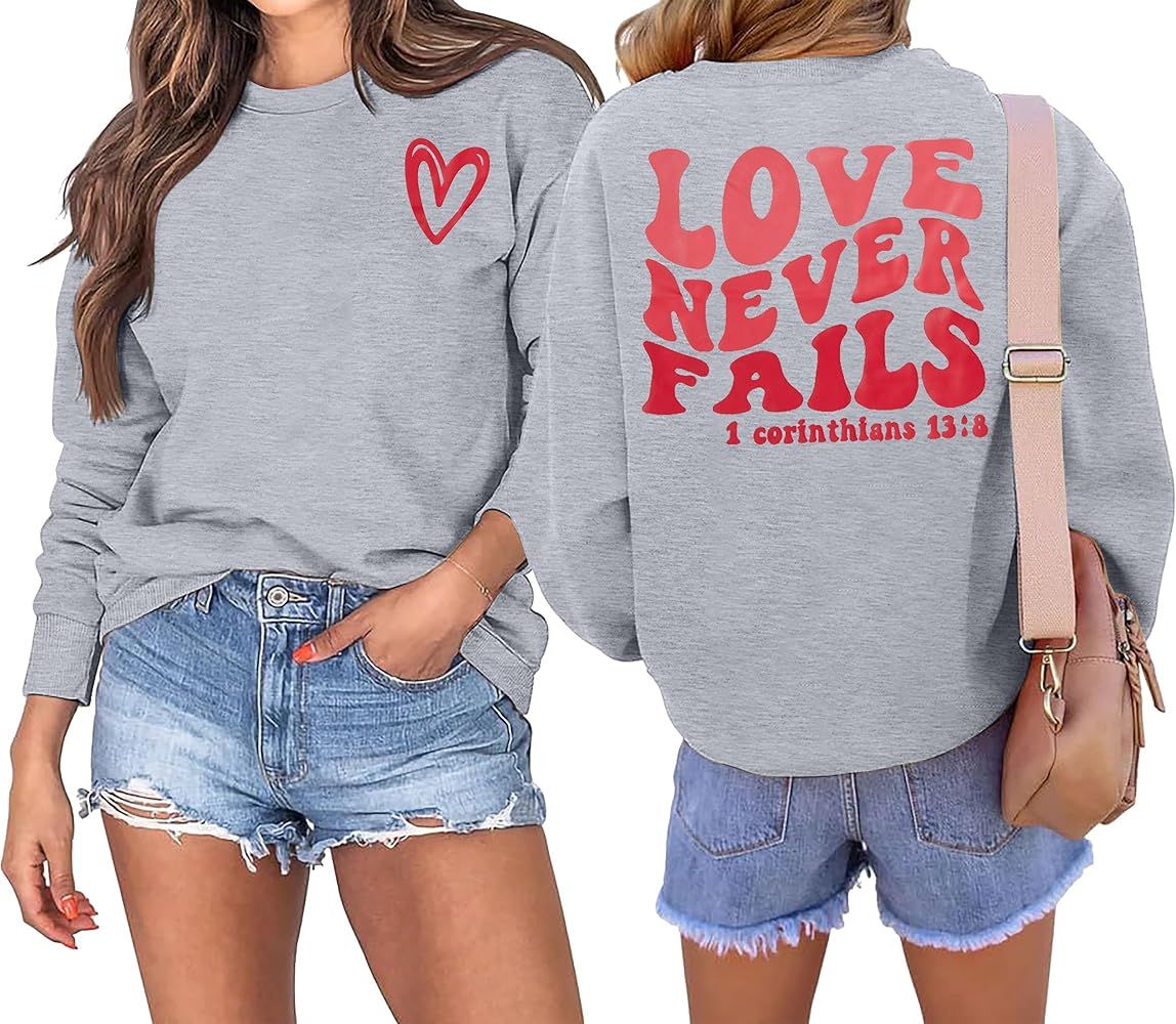 TAOHONG Valentine's Day Sweatshirts Women Love Heart Graphic Shirt Long Sleeve Christian Sweatshi... | Amazon (US)