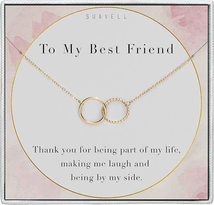 Suavell Best Friend Necklaces. Interlocking Circles, Sterling Silver Chain Necklace. Open Circle ... | Amazon (US)