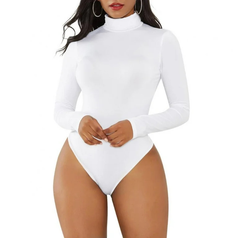 Popvcly Women Turtleneck Slim Bodysuit Basic Tops Leotard Bodysuit Long Sleeve Stretchy Romper - ... | Walmart (US)